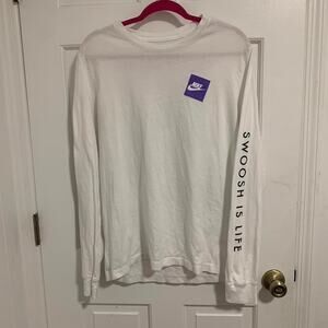 Nike White Long Sleeve The Nike Tee Swoosh is Life Size Large